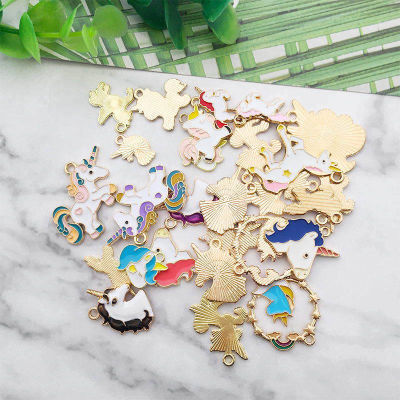 1 Oil Dripping Unicorn Alloy Pendant Strap Ear Studs Hanger DIY Accessories Handmade Earrings Ear Clip Ear Rings