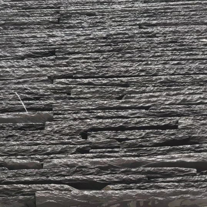 黑色天然幕墙流水石 背景墙水幕流水青石板 凉亭草坪流水板文化石