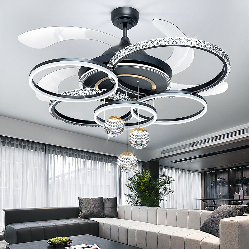 2022年新款客厅隐形风扇灯现代简约卧室餐厅电风扇家用水晶吊扇灯