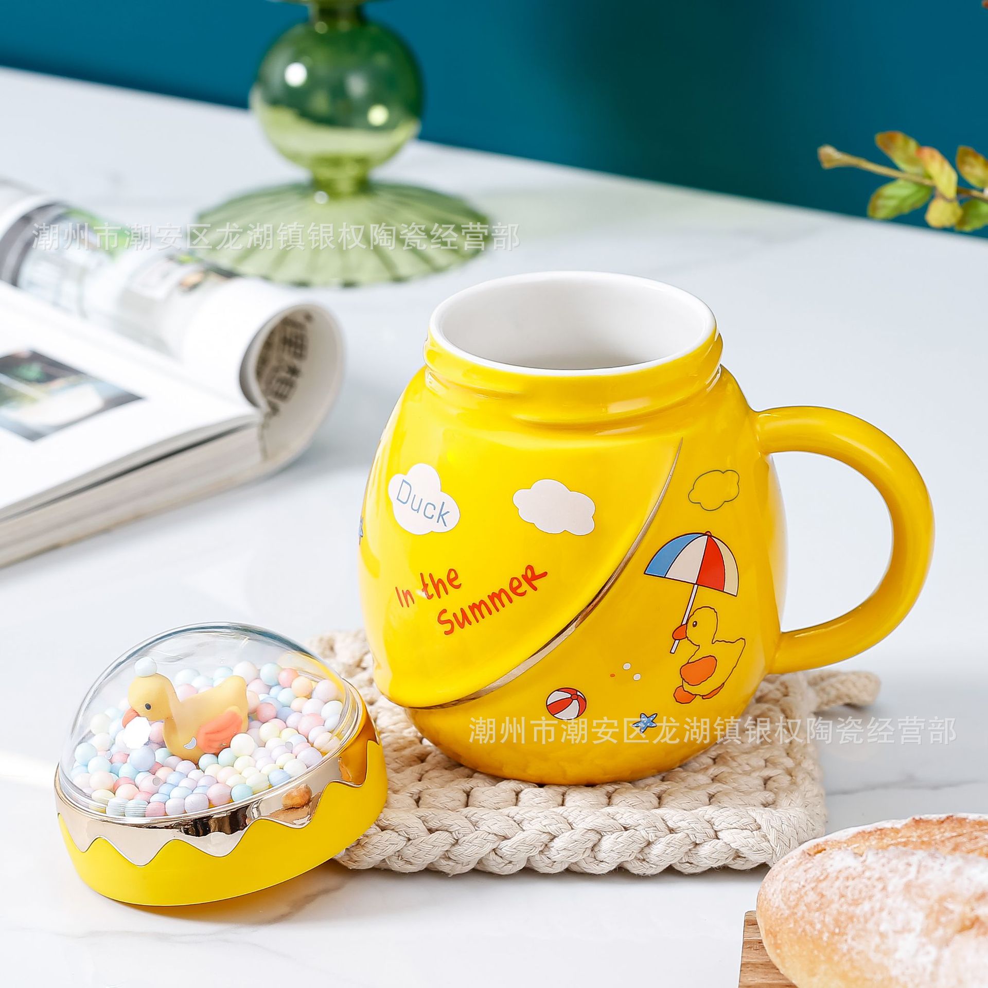 New Micro Landscape Cover Space Duck Ceramic Cup Cartoon Planet Mark Cup Personality Korean Style Large Capacity Cup