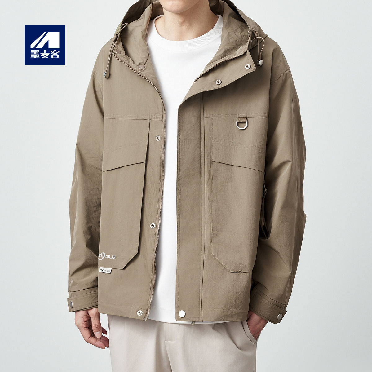 墨麦客户外工装风连帽男士外套2024春季新款落肩宽松夹克男81071