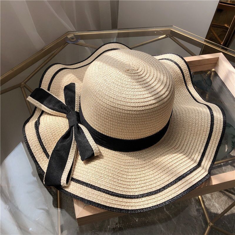 Straw Hat Female Summer Beach Seaside Travel Sweet Sunscreen Large Brim Hat Wide Brim Korean Style Summer Hat Net Red Sun Hat