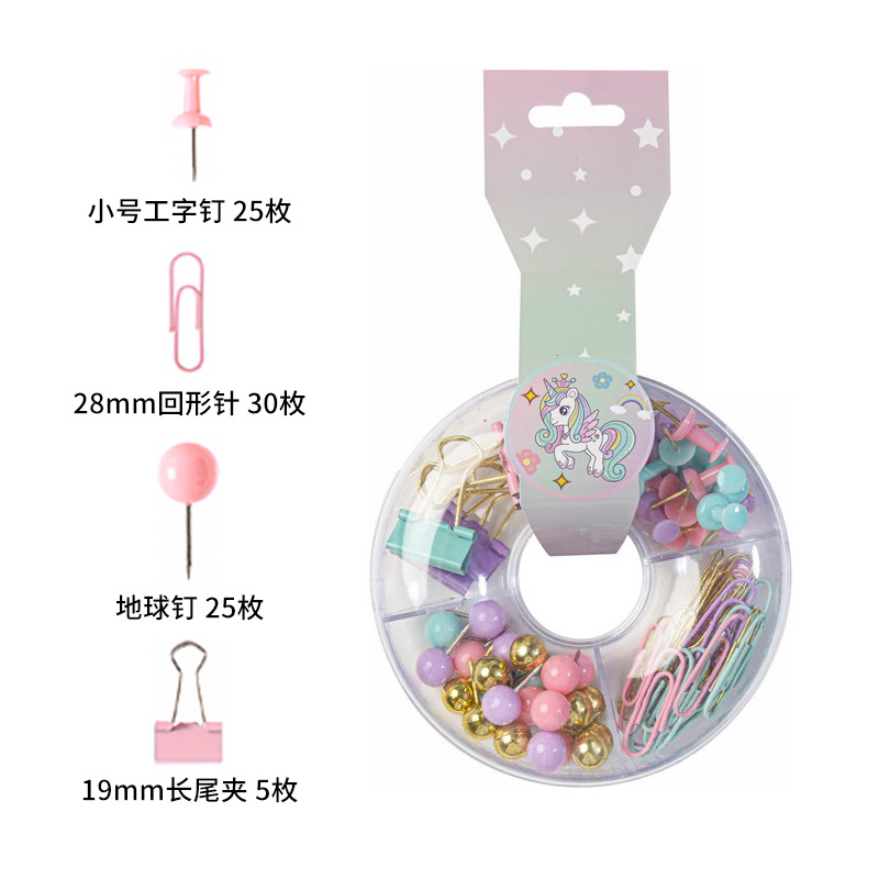 Factory Customized Macaron Color Clip Ticket Holder Drawing Pin Binding Combination Rubber Band Magnetic Snap Four Grid Donut Set