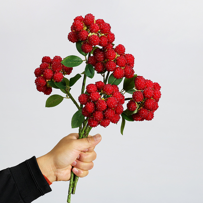 美式仿真树莓果球圣诞浆果红果覆盆子餐桌轻奢家居装饰摆件花束
