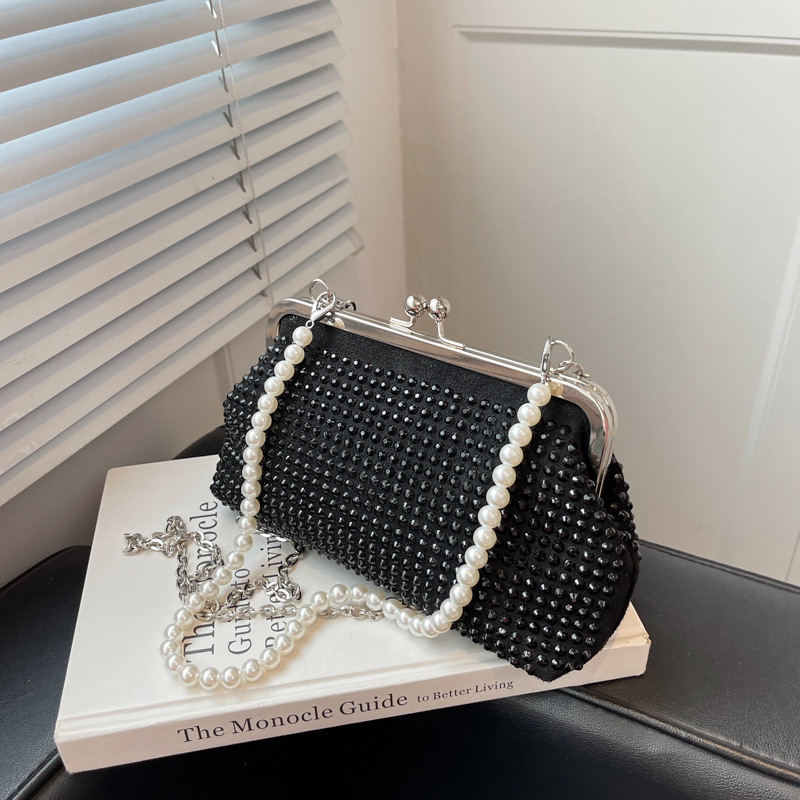 Textured Rhinestone Pearl Tote Autumn New Korean Style Fashionable Chain Dinner Small Bag Western Style Shoulder Bag