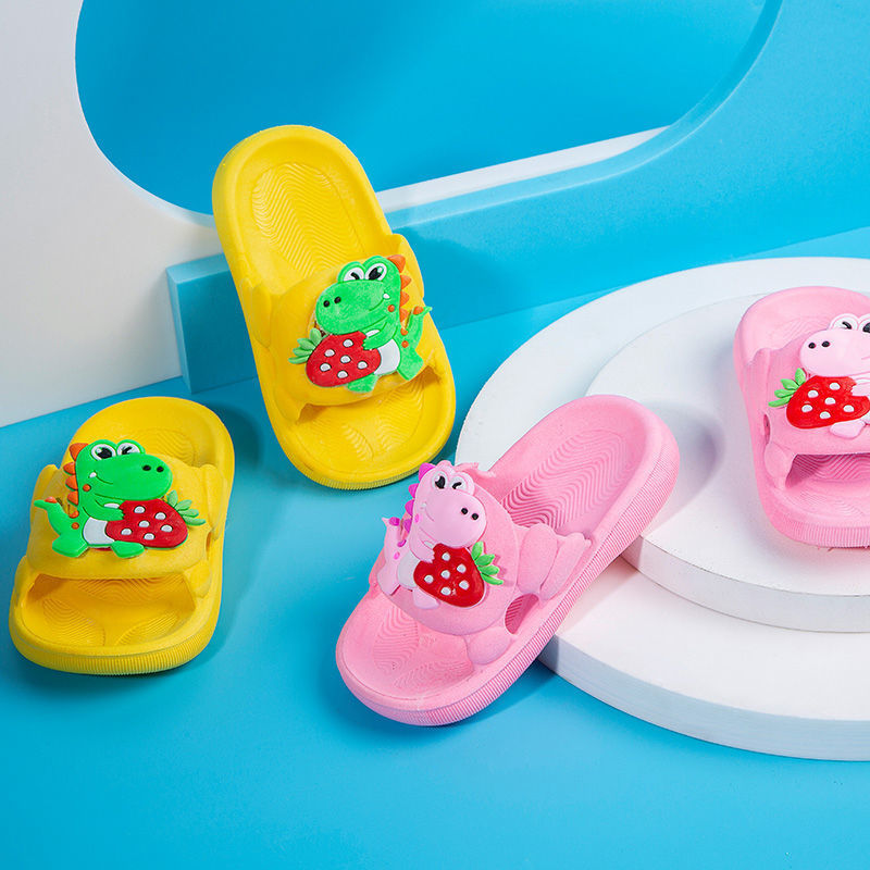 Summer New Cartoon Strawberry Dinosaur Children's Slippers Men's and Women's Non-Slip Soft Bottom Bathroom Bath Baby Breathable Sandals