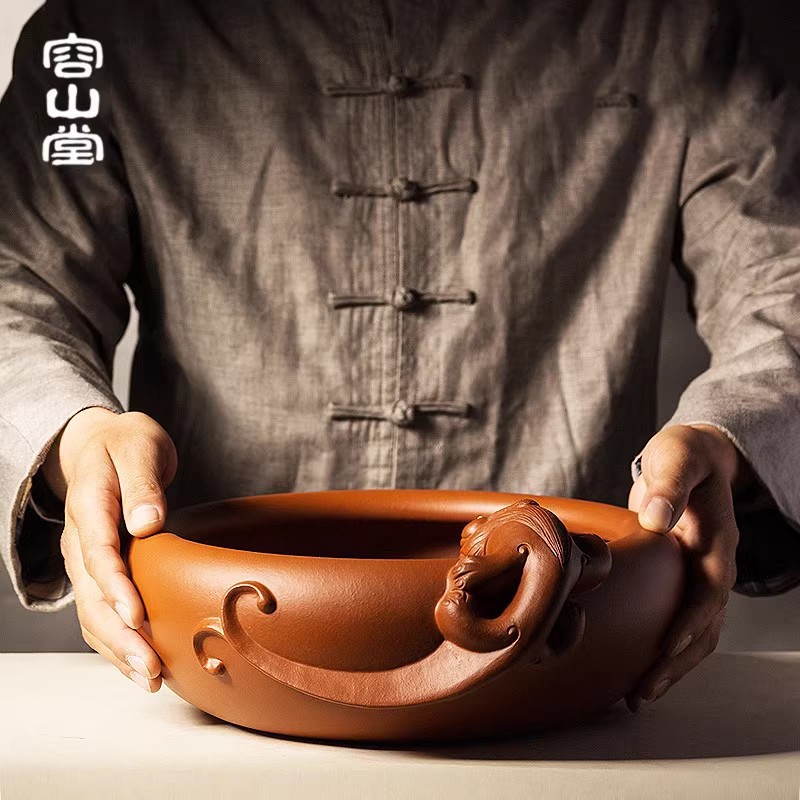 容山堂 潘记特大号紫砂茶洗水洗笔洗茶席鱼缸宜兴纯手工原矿朱泥