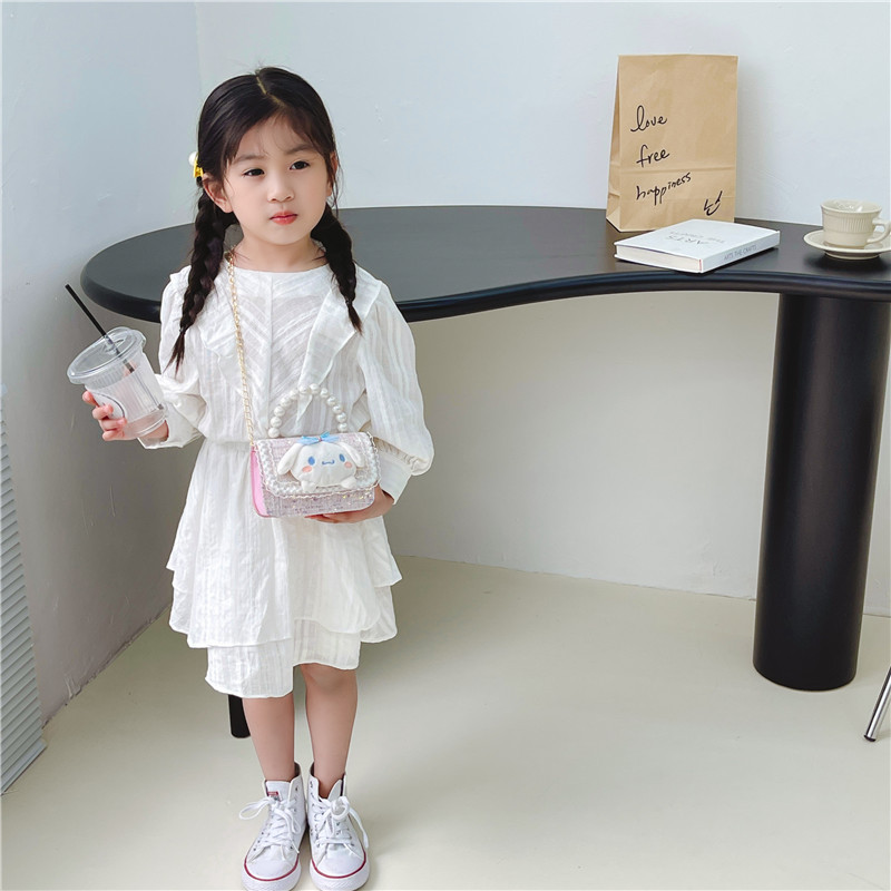 New Children's Bag Classic Style Horizontal Coin Purse Fashion Girls Chain Shoulder Bag Fashionable Princess Pearl Tote Children