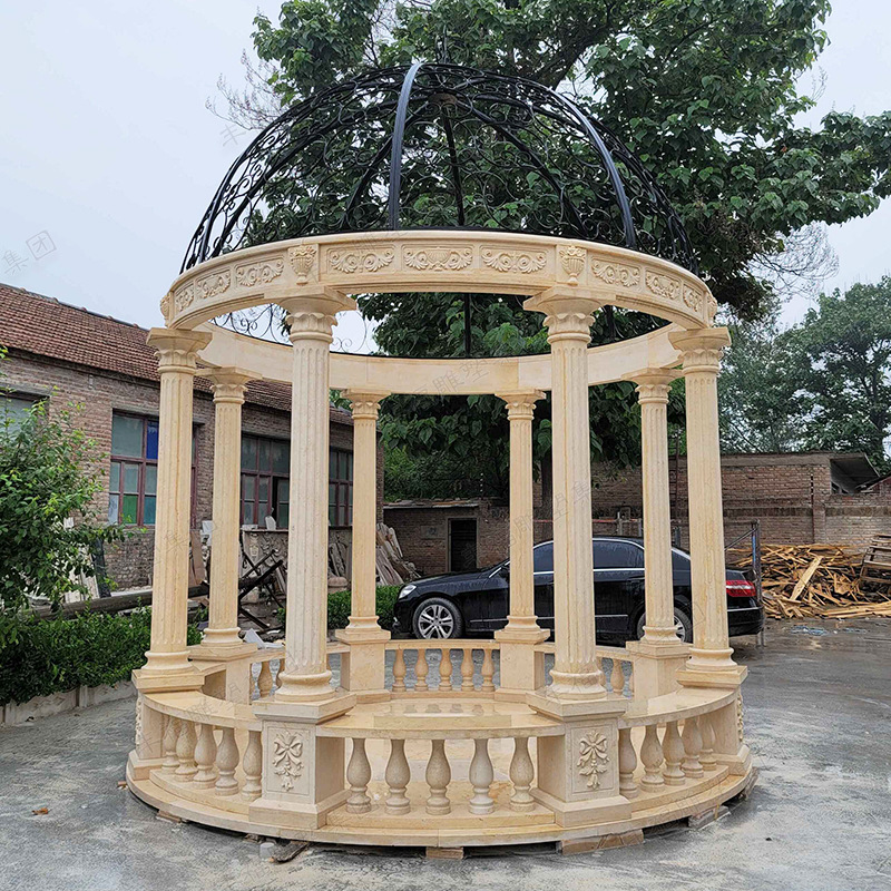 石雕欧式凉亭 园林景观装饰圆形铁艺大理石景观亭子 flts-518