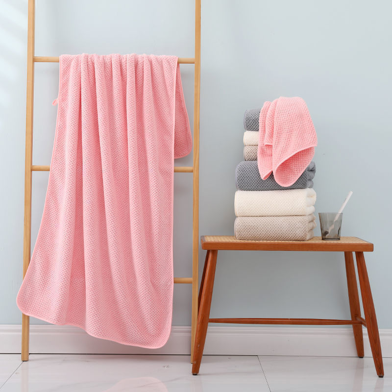 cross-border thickened bath towel hair-drying cap three-piece set absorbent coral fleece pineapple lattice big towel