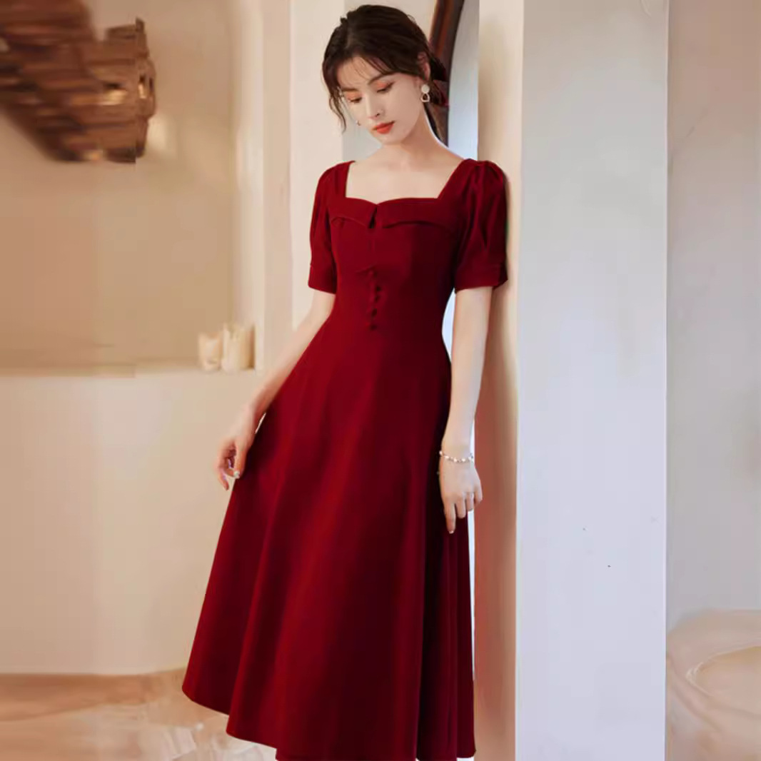敬酒服新娘酒红色订婚衣服小个子礼服裙平时可穿法式高级感结婚女