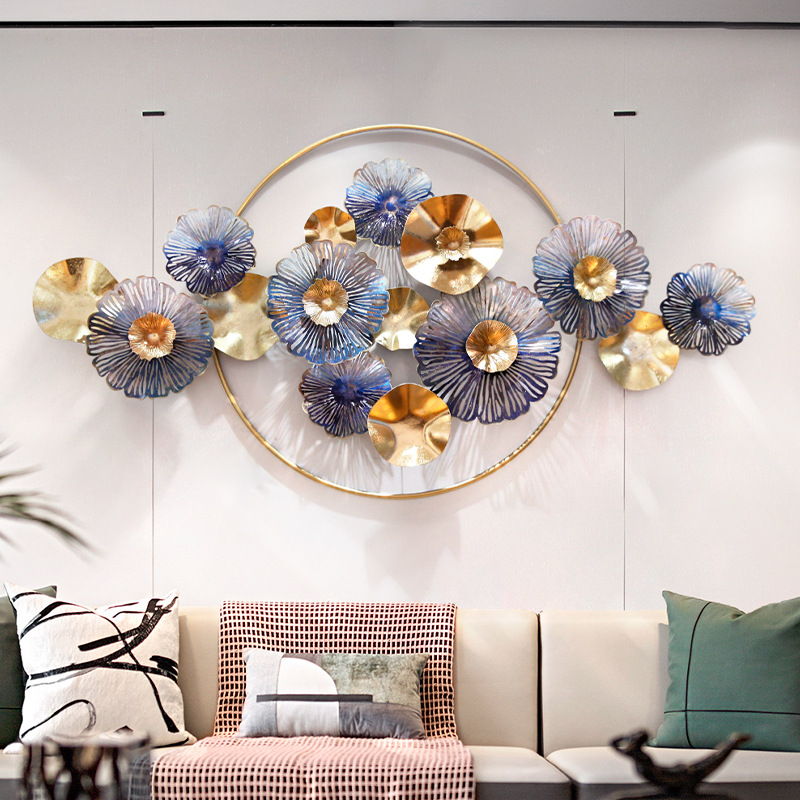 新中式客厅金色轻奢铁艺墙面装饰餐厅壁挂式创意立体金属墙壁装饰