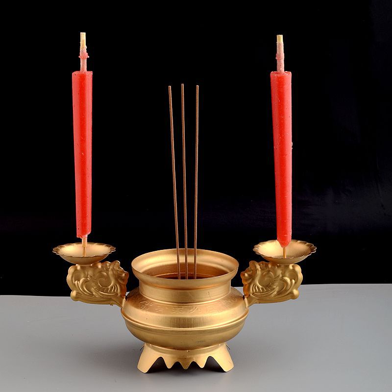 加厚合金两用传统香炉蜡烛台中式香插香炉摆件家用乔迁供佛上香