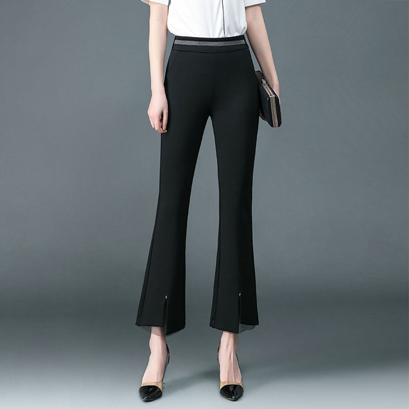九分微喇裤子女春夏2022新款高腰八分女裤瘦黑色西裤直筒喇叭裤