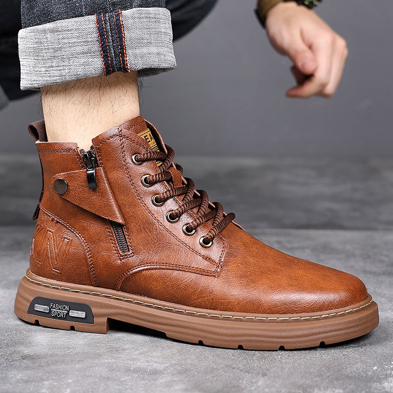 2023 New Fall Winter Martin Boots Male Retro High-Top Men's Shoes Casual Genuine Leather plus Velvet for Warmth Platform Short Boots