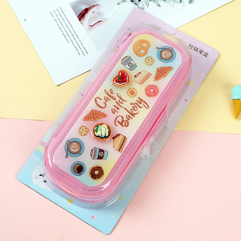 小灵精新款笔袋小学生大容量文具盒3d立体装饰笔盒女孩tpu铅笔盒