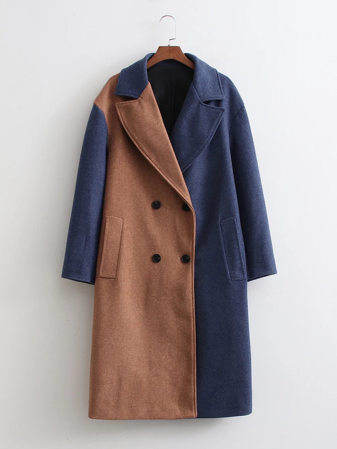 2021冬季新品欧美风街头时尚气质轻熟双色毛呢大衣外套 w069 4791