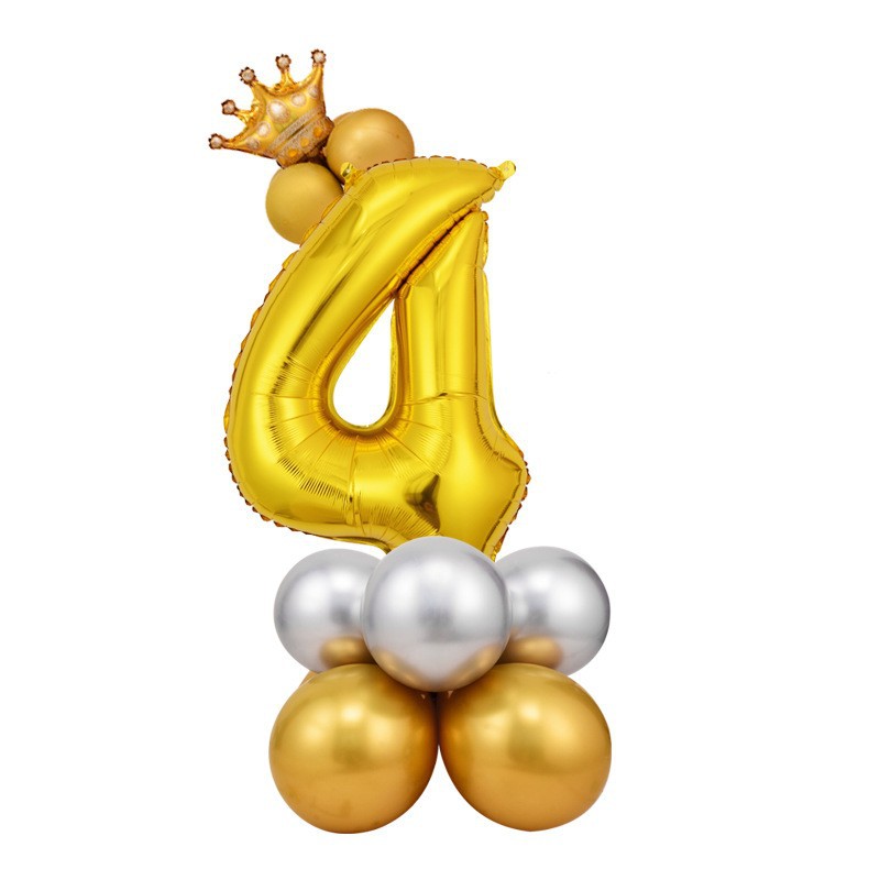 Amazon 32-Inch Crown Digital Column Aluminum Balloon Children Full-Year Birthday Party Decoration Layout Balloon