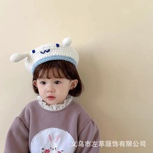 婴儿贝雷帽秋冬季纯手工编织可爱帽子婴幼儿宝宝冬天针织画家帽潮