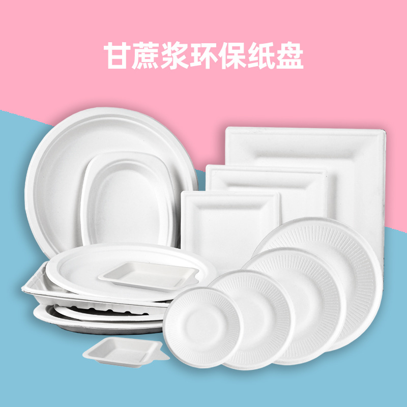 Disposable Paper Tray Sugarcane Pulp Degradable Paper Plate Barbecue Birthday Cake Plate Thickened Plate Art Painting Plate