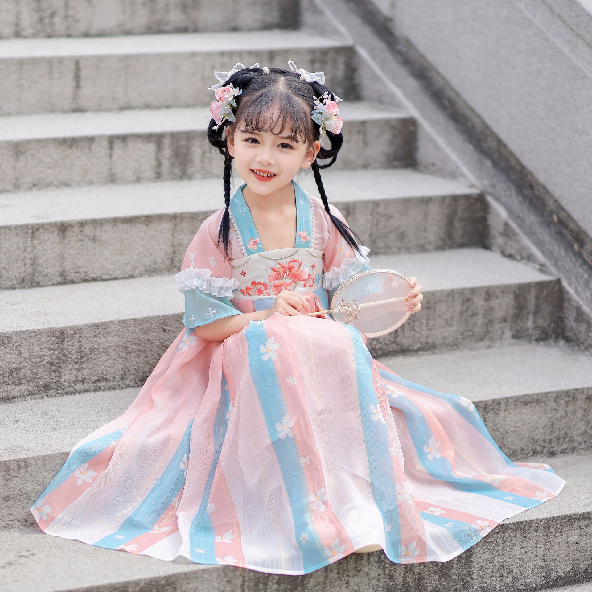 伊娃布衣夏季新品汉服改良连衣裙女童古装小女孩中国风超仙儿童裙