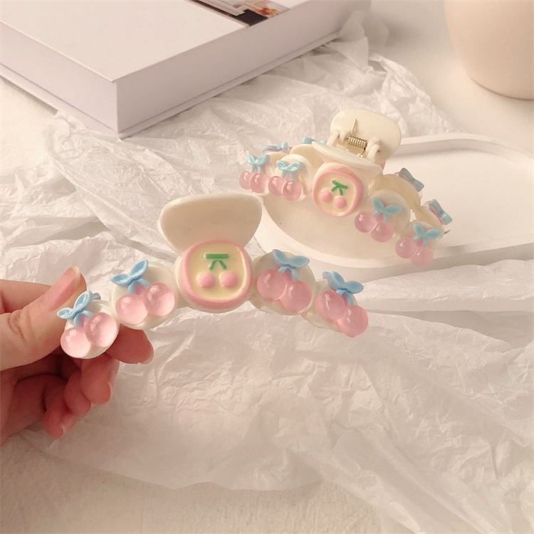 Cute Peach Barrettes Female Back Head Cherry Spoon Super Fairy Mill Hair Jaw Clip Large Plate Shark Clip Hairware Net Red Hair Number Card Female