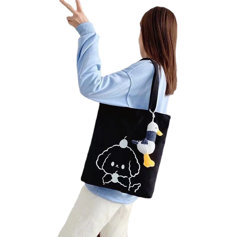 Canvas Bag Women's Shoulder Bag Ins Versatile Simple and Fresh Artistic Handbag Korean Style Cute Student Canvas Bag