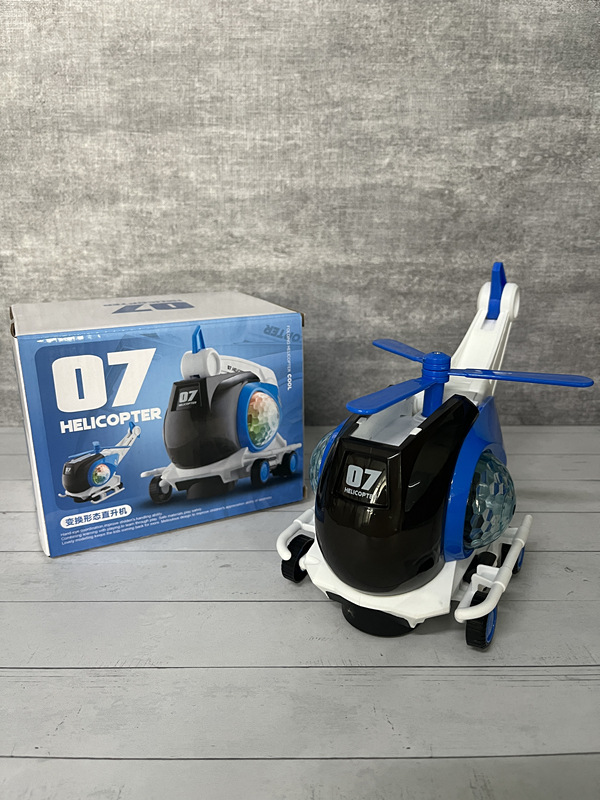 跨境抖音电动万向行走飞机可变换形态直升机模型灯光音乐儿童玩具-阿