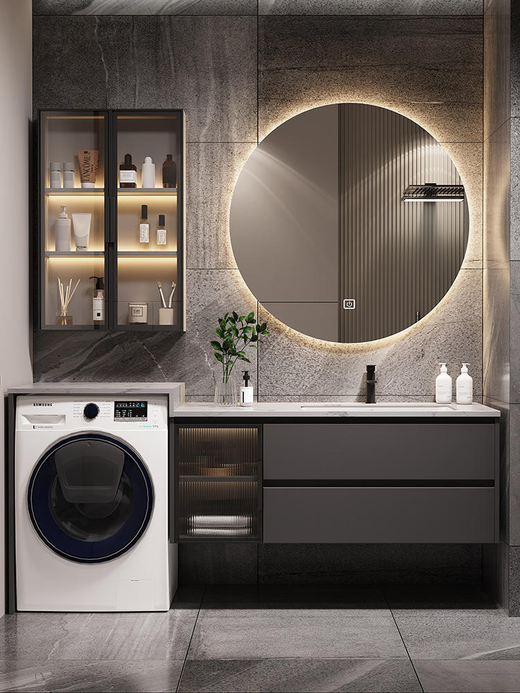 现代简约阳台洗衣机一体柜岩板浴室柜组合洗漱台洗手洗脸盆