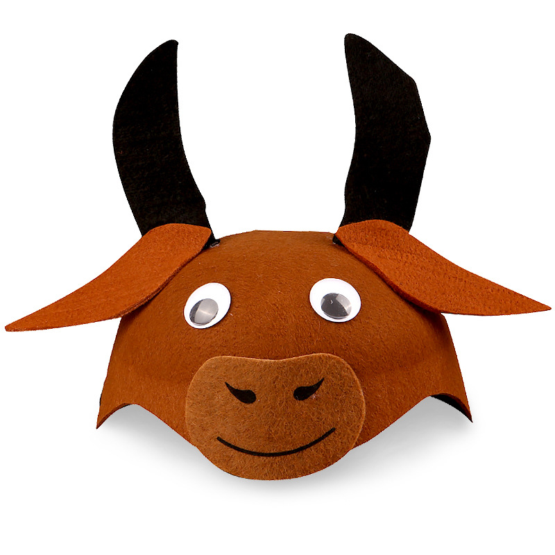 儿童节幼儿园卡通立体头箍帽子表演小牛魔王牛宝宝黄牛棕牛粉牛帽