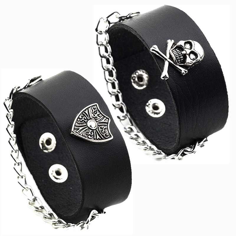 Motorcycle Men's Bracelet Punk Leather Hand Strap Nightclub Bracelet Skull Bracelet Ornament Pirate Ghost Head Chain