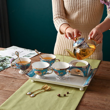 下午茶套装水果花茶壶耐热带过滤蜡烛玻璃加热家用骨瓷咖啡杯碟勺