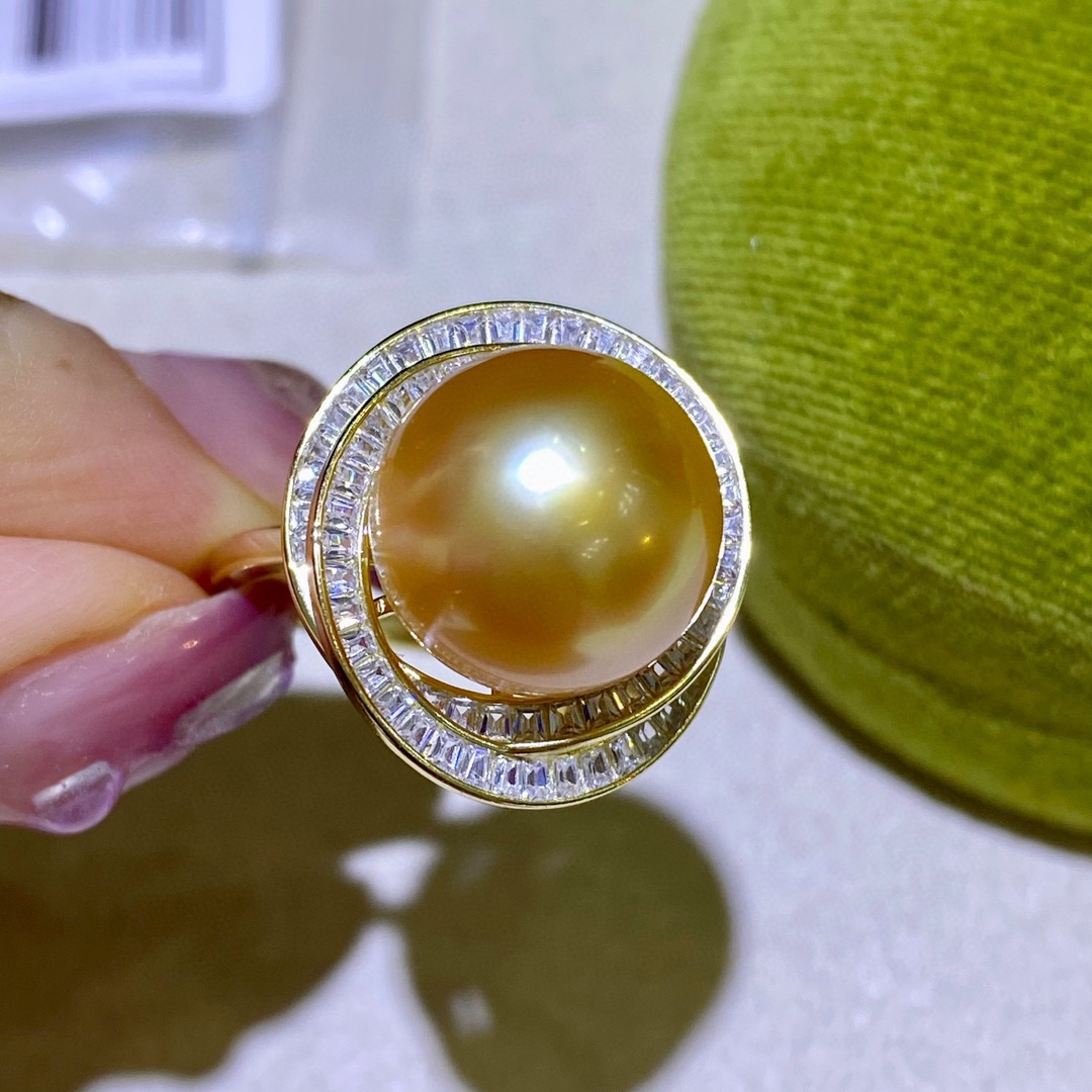 s925纯银戒指12-13mm南洋海水金珍珠正圆基本都无暇配礼盒-阿里巴巴