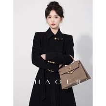 赫本风黑色双面羊绒大衣女装中长款修身韩系高级感轻奢羊毛呢外套