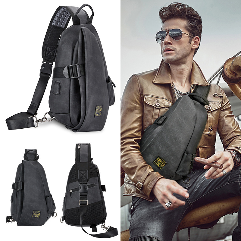 大容量休闲男士胸包 高档户外斜挎包男usb单肩包工厂直销新款