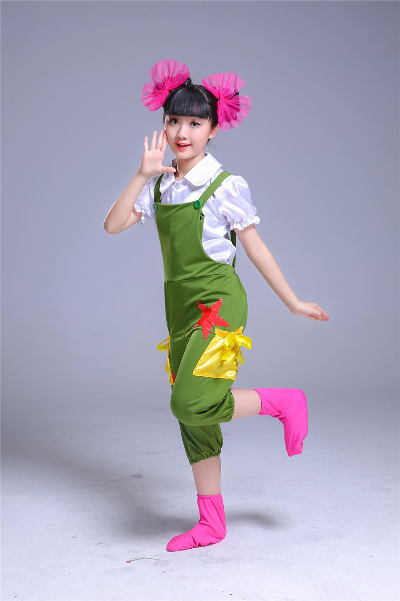 六一儿童背带裤演出服小荷风采天天向上舞蹈服装幼儿表演服演出服