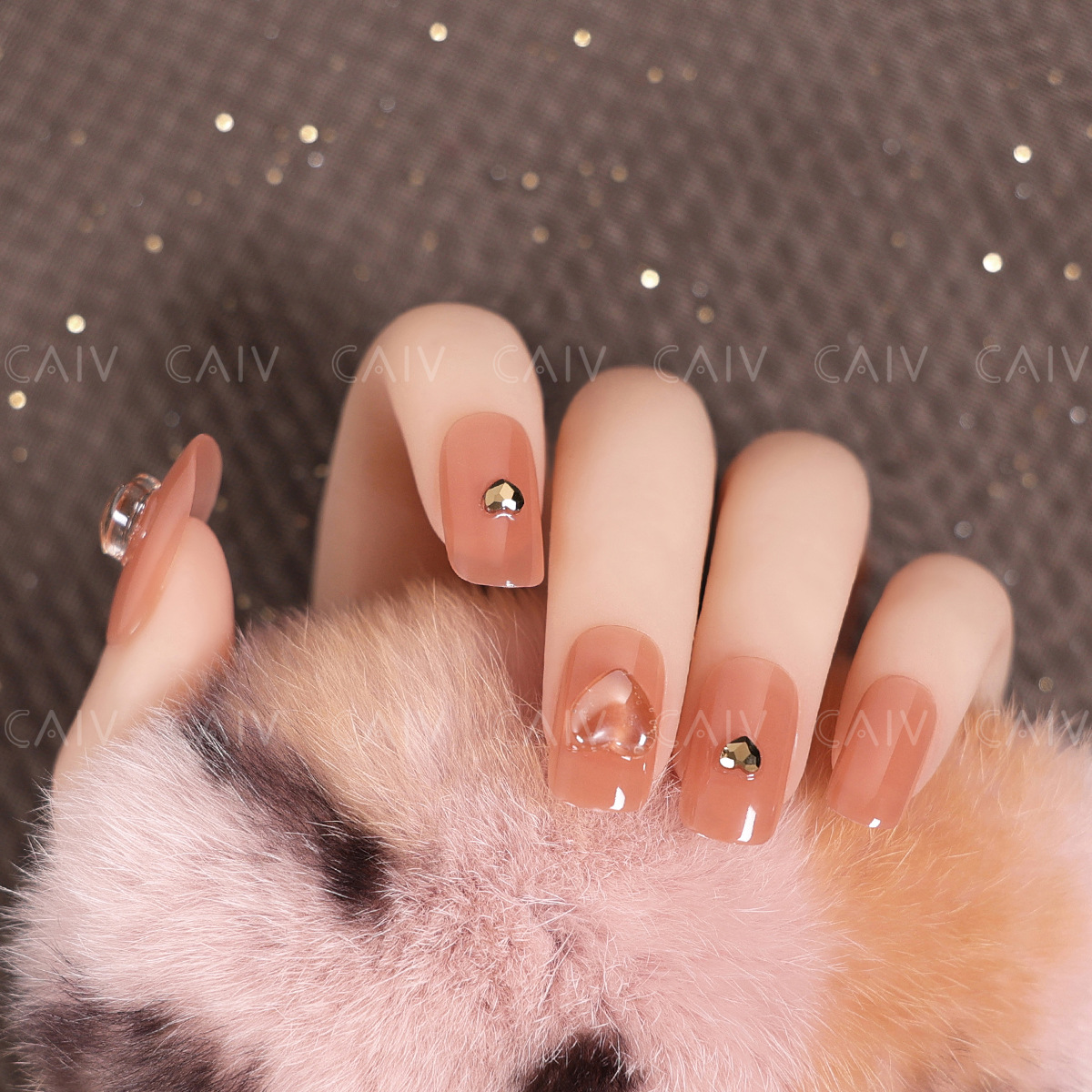 假指甲显白中长款果冻色琉璃桃心甲片成品气质网红美甲贴片穿戴甲