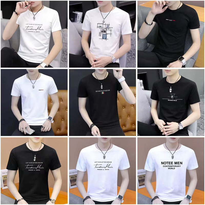 3元批发市场男装圆领单棉短袖 地摊赶集外贸尾货5元男装短袖t恤批