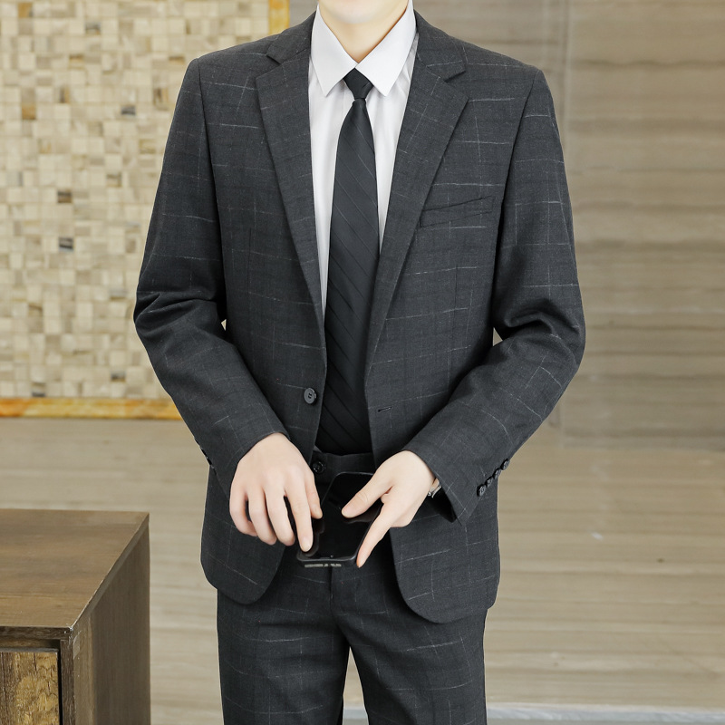 西装套装男新款纯色结婚新郎礼服修身韩版商务职业西服两件套装男