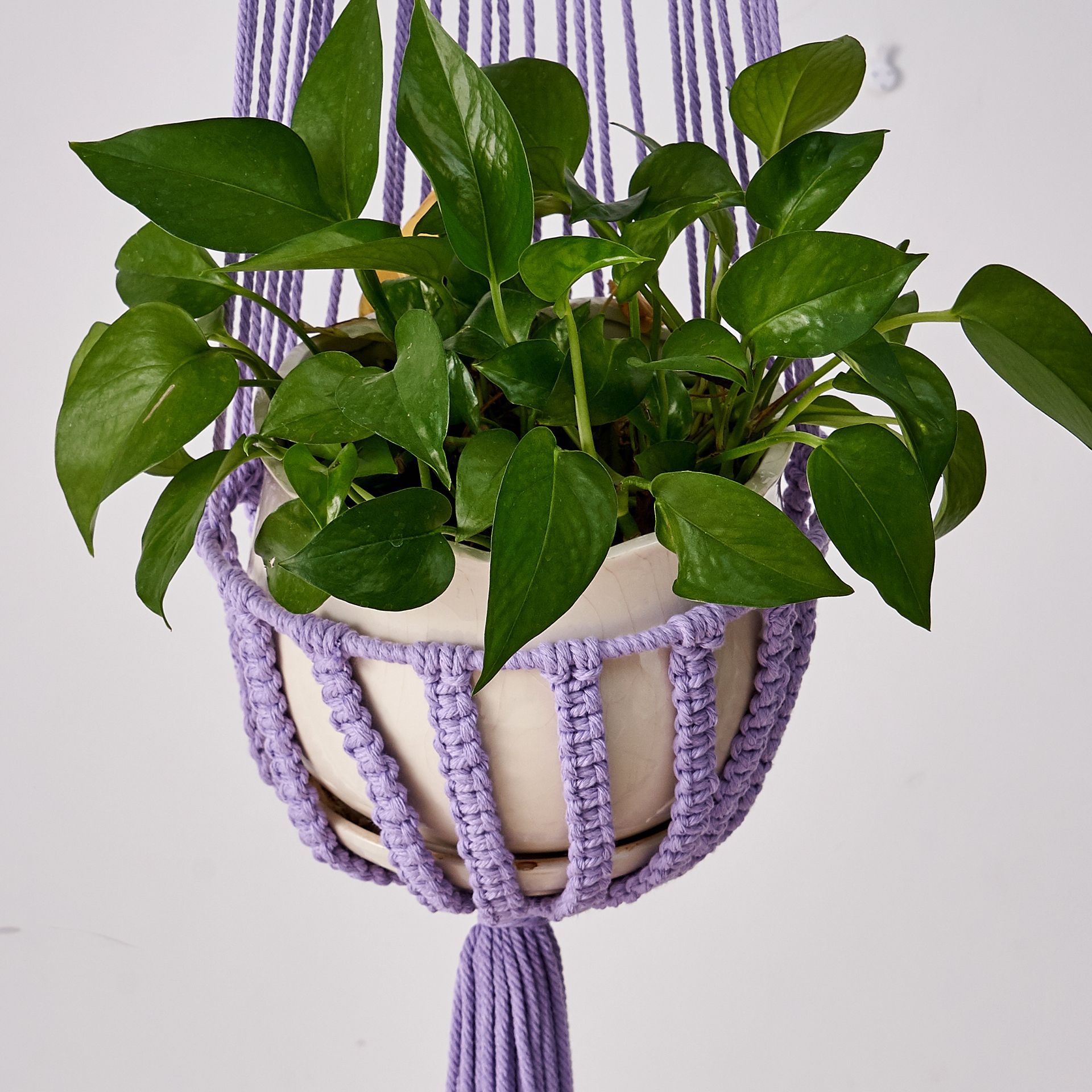 Net Pocket Cross-Border Supply Three-Color Flower Pot Woven Cotton String Flower Pot Hanging Basket Net Pocket Ring Plant Hanging Basket