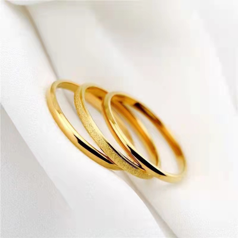 日韩时尚磨砂小素圈戒指女ins网红潮人18k金食指尾戒男女情侣对戒