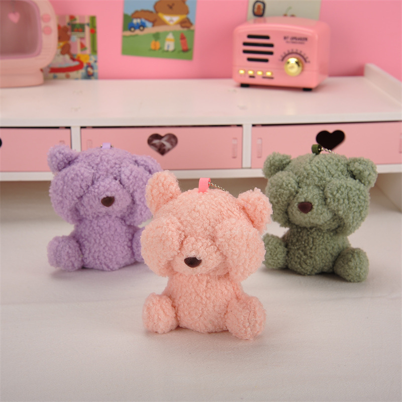 Cute Teddy Cover Face Little Bear Plush Toys Pendant Doll Mini Crane Machines Doll and Bag Pendant Key Ring