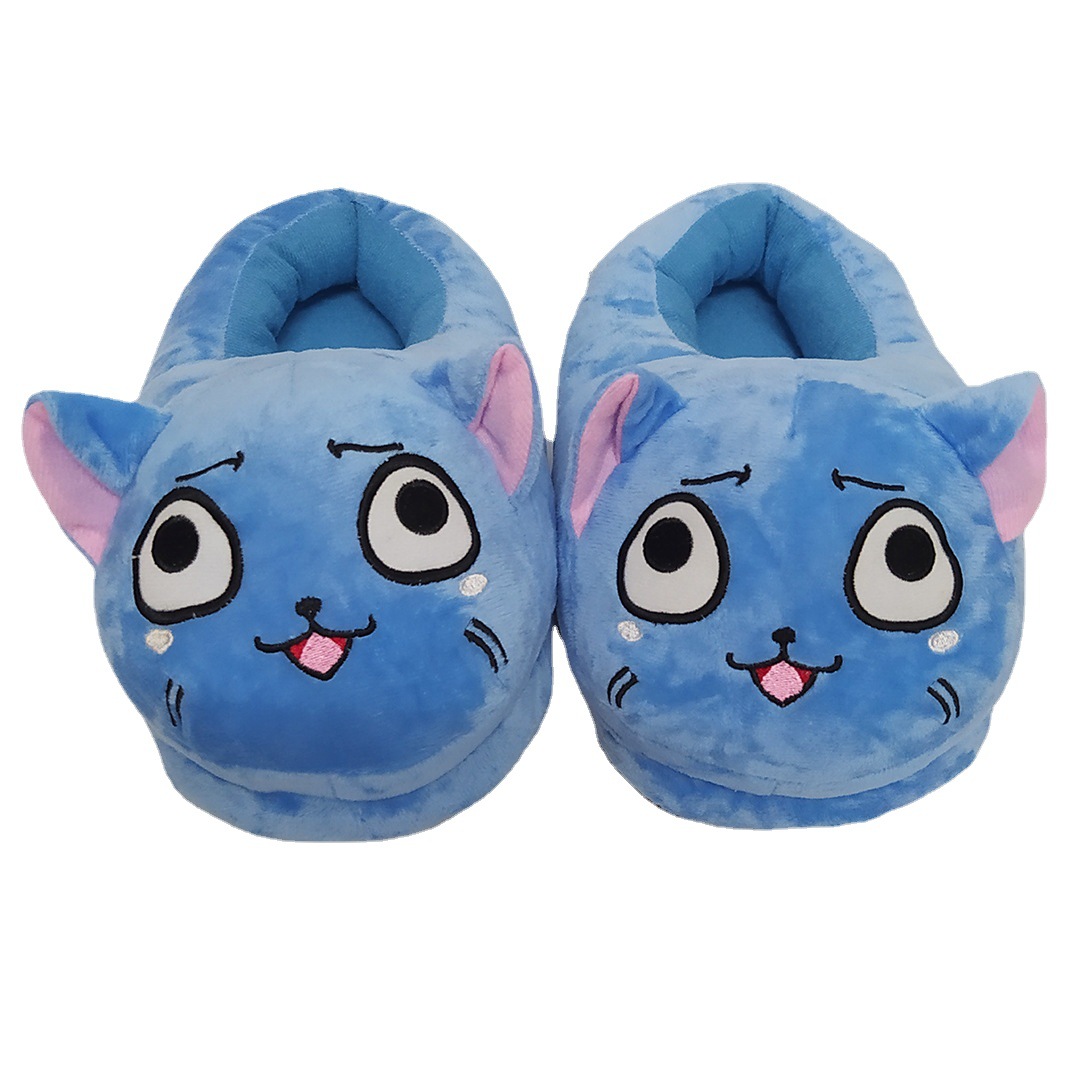 日式卡通动漫哈比蓝猫包头毛绒拖鞋创意蓝猫咪情侣学生卧室家居鞋