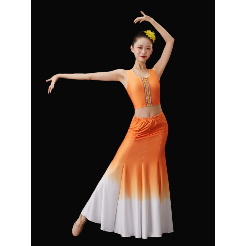 傣族服装傣族舞蹈演出服练功裙表演服女傣族舞裙孔雀舞鱼尾半身裙