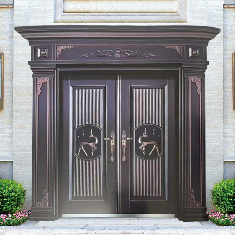 万仕锌合金大门别墅庭院欧式双开进户门别墅整套门厂家直供定 制