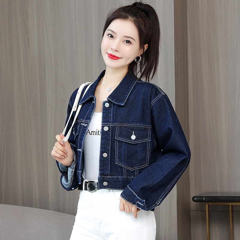 牛仔外套女士复古深蓝色水洗短上衣高腰显瘦韩版夹克2022新款现货