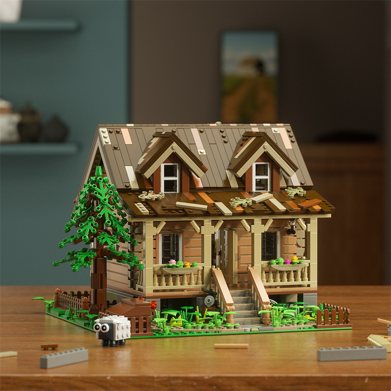 Funwhole Compatible with Lego Forest Wooden House with LED Lighting Model Puzzle Assembled Building Blocks Lighting Toys