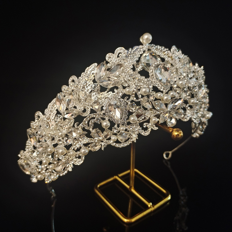 French Entry Lux Shiny Baroque Bridal Crown Headdress High-Grade Wedding Style Birthday Princess Wedding Dress Crown