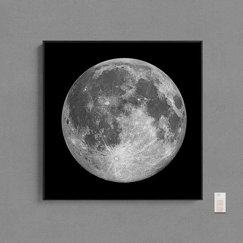 月球 黑白摄影客厅装饰画工作室背景墙北欧ins挂画月亮月相壁画