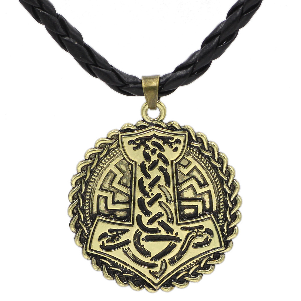 欧美跨境流行北欧神话维京奥丁标志太阳轮雷神之锤吊坠项链批发